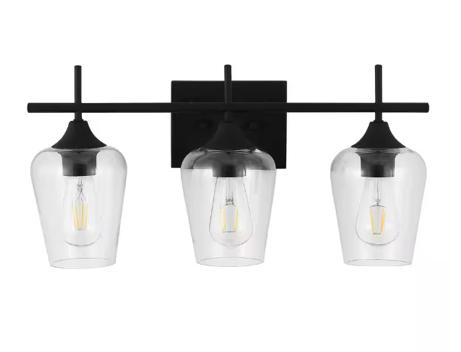 MLiAN 21 in. 3-Light Matt Black Vanity Light with Glass Shade