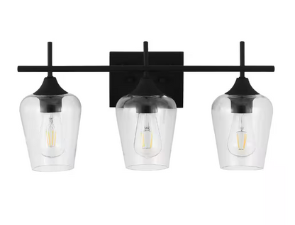 MLiAN 21 in. 3-Light Matt Black Vanity Light with Glass Shade