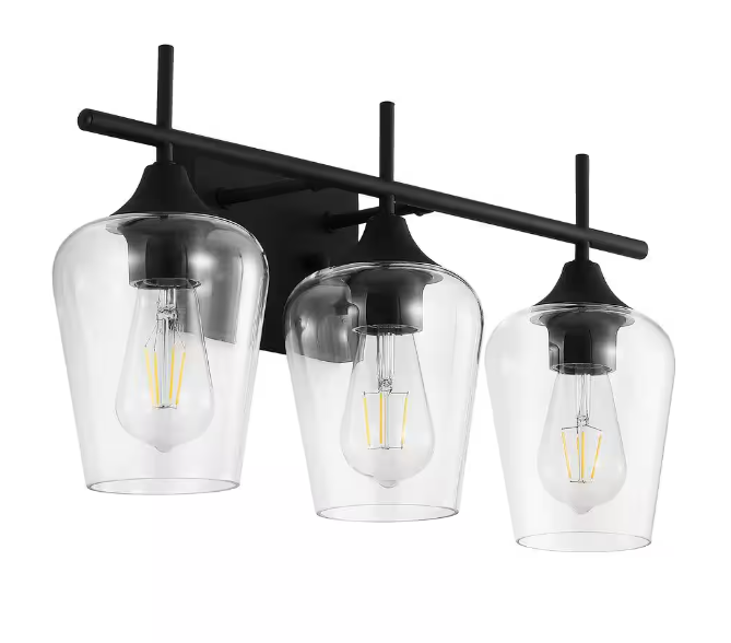 MLiAN 21 in. 3-Light Matt Black Vanity Light with Glass Shade
