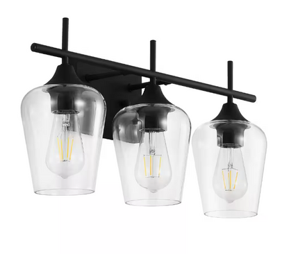 MLiAN 21 in. 3-Light Matt Black Vanity Light with Glass Shade