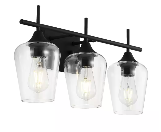 MLiAN 21 in. 3-Light Matt Black Vanity Light with Glass Shade