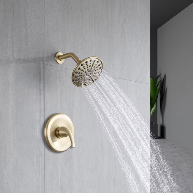 RAINLEX Single-Handle 6-Spray 6 in. Shower Head Round High Pressure Shower Faucet in Brushed Gold (Valve Included)