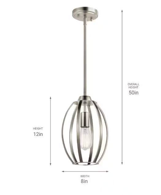 Kichler Tao 1-Light Brushed Nickel Contemporary Cage Kitchen Pendant Hanging Light