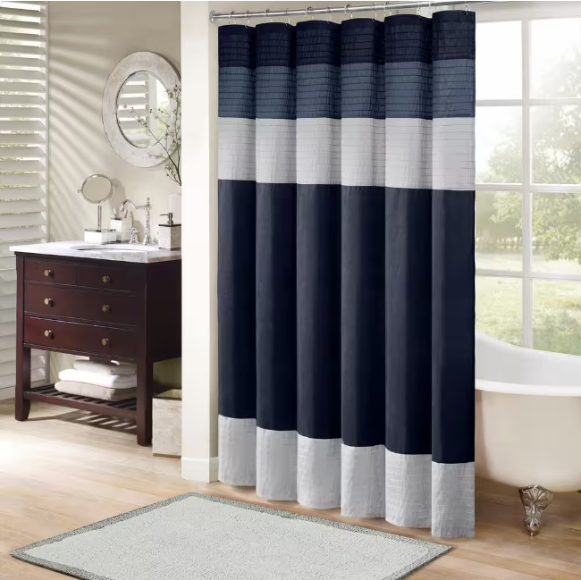 Madison Park Amherst Navy 72 in. Faux Silk Shower Curtain