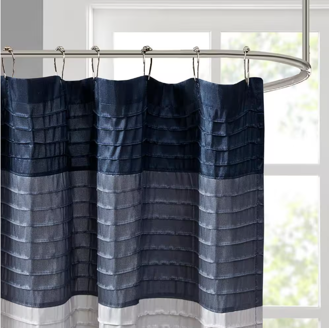 Madison Park Amherst Navy 72 in. Faux Silk Shower Curtain