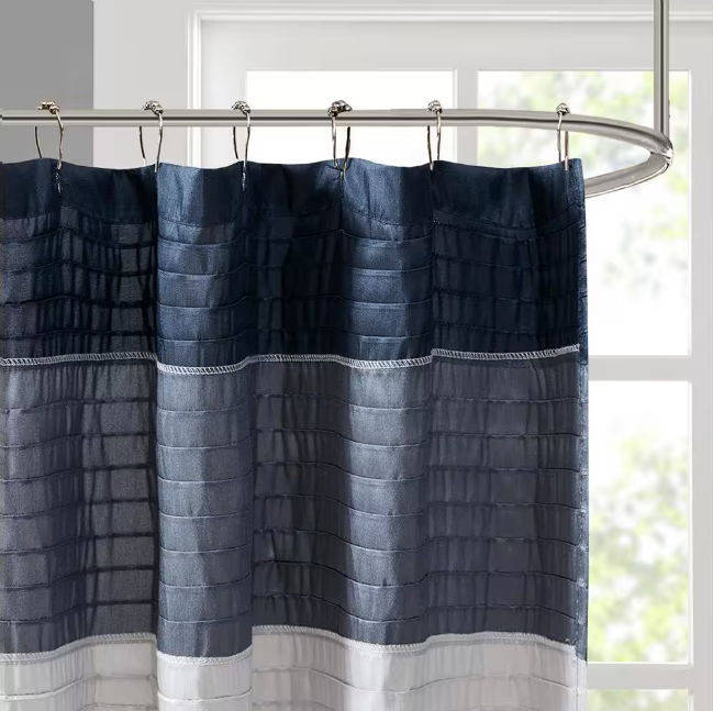 Madison Park Amherst Navy 72 in. Faux Silk Shower Curtain