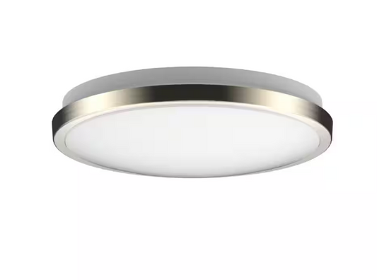 DYMOND 10 in. Modern Ring Brushed Nickel LED Ceiling Light Fixture Flush Mount 4000K Neutral White For Kitchen or Bedroom