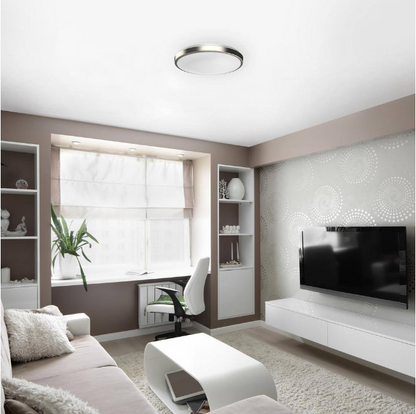 DYMOND 10 in. Modern Ring Brushed Nickel LED Ceiling Light Fixture Flush Mount 4000K Neutral White For Kitchen or Bedroom