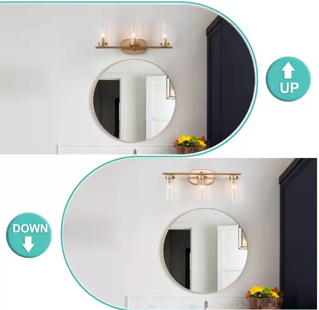 LNC Antique Gold Modern 3-Light Bathroom Vanity Light 21.5 in. Powder Room Wall Light with Cylinder Clear Glass Shades
