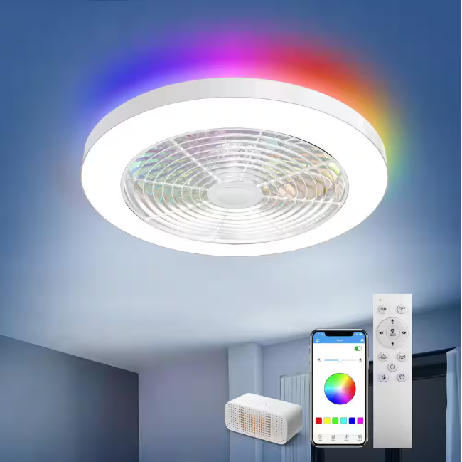 TOZING 19.7 in. Smart Indoor White Low Profile RGB Alexa Google Assistant Flush Mount Ceiling Fan Light with LED with Remote