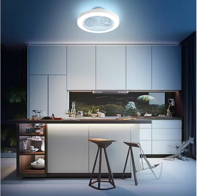 TOZING 19.7 in. Smart Indoor White Low Profile RGB Alexa Google Assistant Flush Mount Ceiling Fan Light with LED with Remote