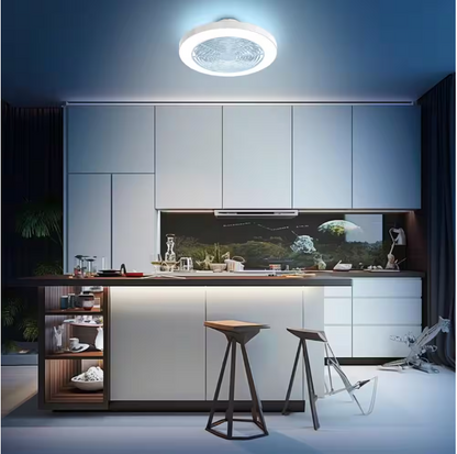 TOZING 19.7 in. Smart Indoor White Low Profile RGB Alexa Google Assistant Flush Mount Ceiling Fan Light with LED with Remote