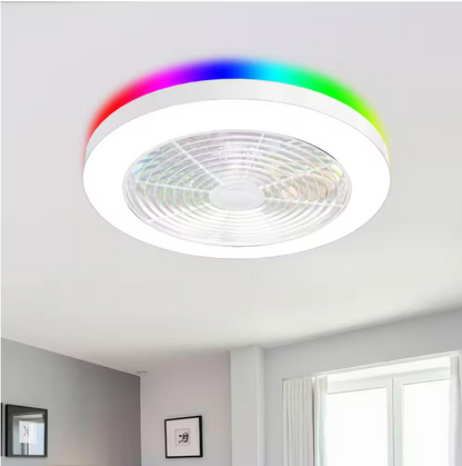 TOZING 19.7 in. Smart Indoor White Low Profile RGB Alexa Google Assistant Flush Mount Ceiling Fan Light with LED with Remote