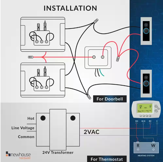 Newhouse Hardware Wired 24V 40vA Doorbell Transformer for Powering Multiple Smart Doorbells and Thermostats