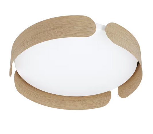 Eglo Valcasotto 13.75 in. W x 3 in. H 1-Light Wood LED Flush Mount with White Acrylic Shade