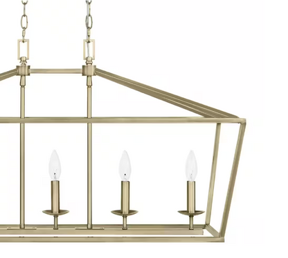 Home Decorators Collection Weyburn 36 in. 5-Light Brushed Brass Farmhouse Linear Chandelier Light Fixture with Caged Metal Shade