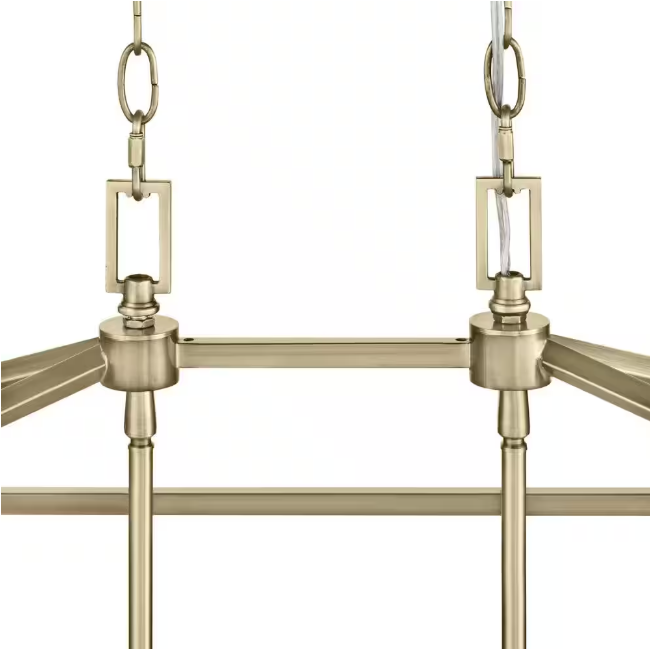 Home Decorators Collection Weyburn 36 in. 5-Light Brushed Brass Farmhouse Linear Chandelier Light Fixture with Caged Metal Shade