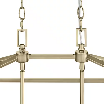 Home Decorators Collection Weyburn 36 in. 5-Light Brushed Brass Farmhouse Linear Chandelier Light Fixture with Caged Metal Shade