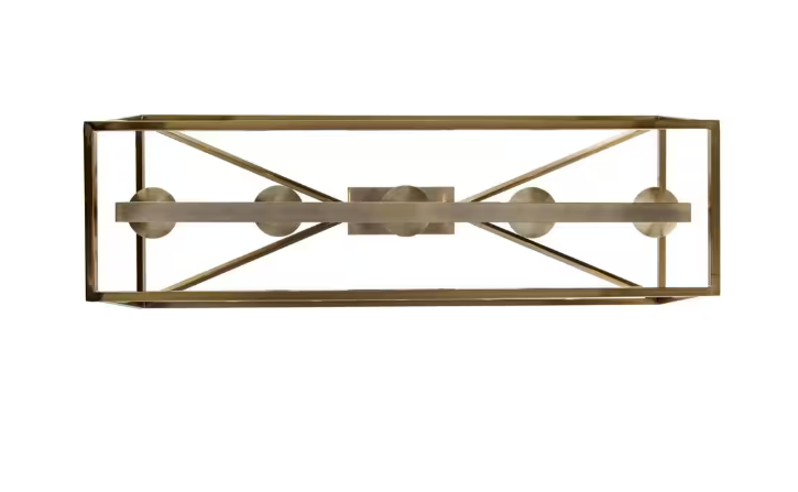 Home Decorators Collection Weyburn 36 in. 5-Light Brushed Brass Farmhouse Linear Chandelier Light Fixture with Caged Metal Shade