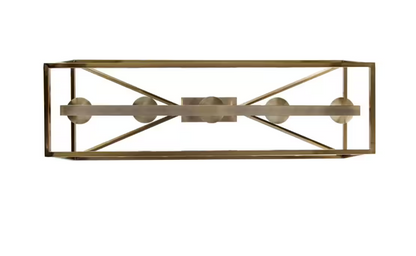 Home Decorators Collection Weyburn 36 in. 5-Light Brushed Brass Farmhouse Linear Chandelier Light Fixture with Caged Metal Shade