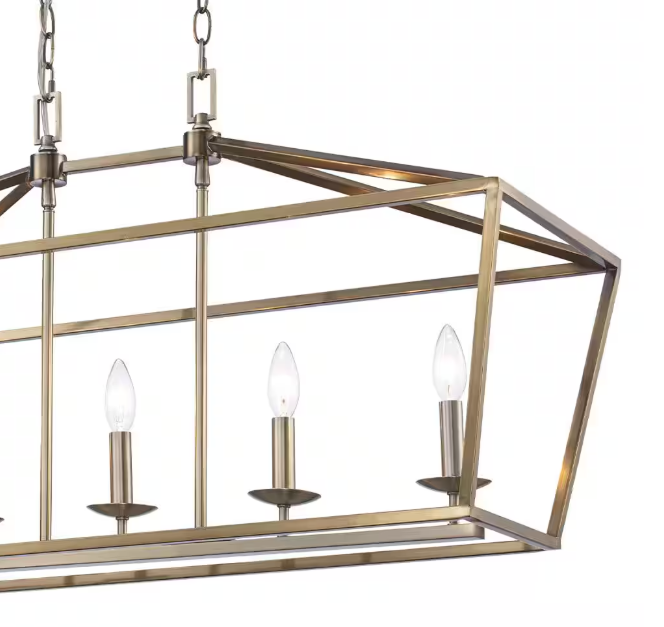 Home Decorators Collection Weyburn 36 in. 5-Light Brushed Brass Farmhouse Linear Chandelier Light Fixture with Caged Metal Shade