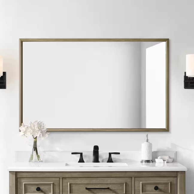 Home Decorators Collection Melpark 48 in. W x 30 in. H Rectangular Framed Wall Mount Bathroom Vanity Mirror in Antique Oak