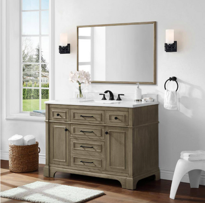 Home Decorators Collection Melpark 48 in. W x 30 in. H Rectangular Framed Wall Mount Bathroom Vanity Mirror in Antique Oak