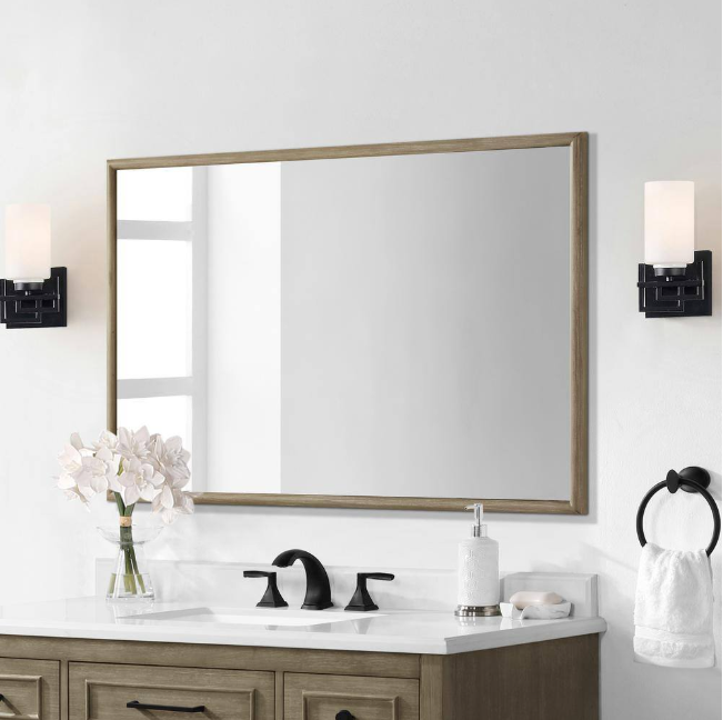 Home Decorators Collection Melpark 48 in. W x 30 in. H Rectangular Framed Wall Mount Bathroom Vanity Mirror in Antique Oak