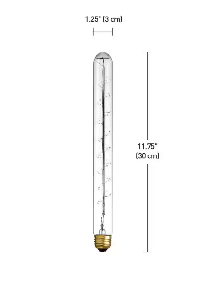 Globe Electric 60 Watt T12 Tube Dimmable Spiral Filament Vintage Edison Incandescent Light Bulb, Warm Candle Light