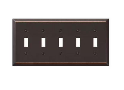 AMERELLE Metallic 5 Gang Toggle Steel Wall Plate - Aged Bronze