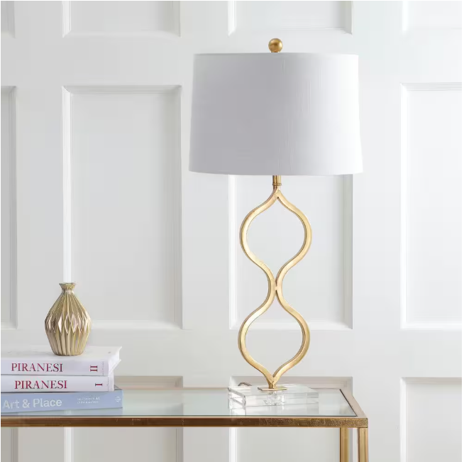 JONATHAN Y Levi 31.5 in. Gold Leaf Metal/Crystal Table Lamp