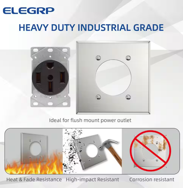 ELEGRP 2.15 in. 2-Gang Flush Mount Power Single Outlet Stainless Steel Wall Plate (2-Pack）