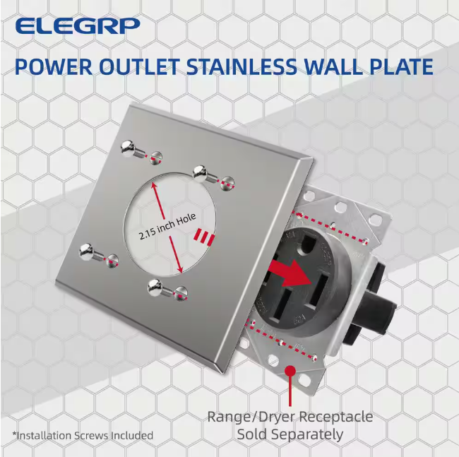 ELEGRP 2.15 in. 2-Gang Flush Mount Power Single Outlet Stainless Steel Wall Plate (2-Pack）