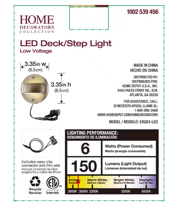 Home Decorators Collection 6-Watt Brass Integrated LED Hardwired 2700K Warm White Outdoor Landscape Deck Light