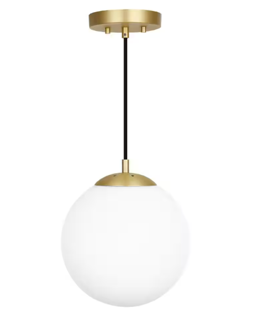 Light Society Zeno 1-Light Milk/Brass Globe Pendant with Glass Shade