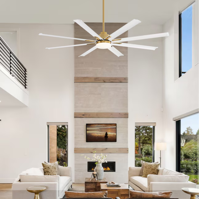 Breezary Vincent 72 in. Integrated LED Indoor White-Aluminum-Blade Gold Ceiling Fans with Light and Remote Control Included