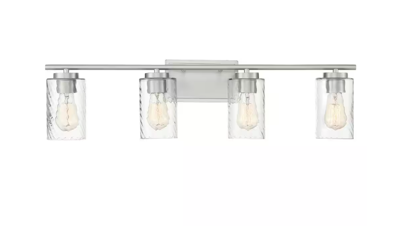 Savoy House 32 in. W x 8.63 in. H 4-Light Brushed Nickel Bathroom Vanity Light with Clear Cylinder Glass Shades