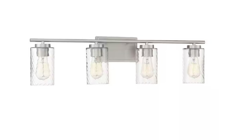 Savoy House 32 in. W x 8.63 in. H 4-Light Brushed Nickel Bathroom Vanity Light with Clear Cylinder Glass Shades