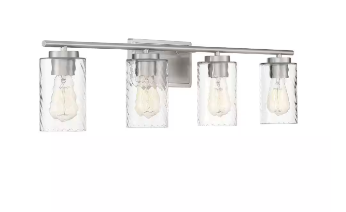 Savoy House 32 in. W x 8.63 in. H 4-Light Brushed Nickel Bathroom Vanity Light with Clear Cylinder Glass Shades