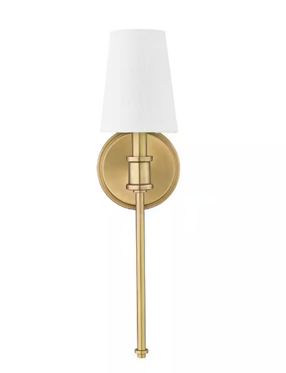 Millennium Lighting 5 in. 1-Light Vintage Brass Sconce Linen