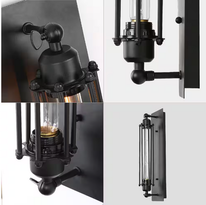 LNC Modern Industrial Black Linear Wall Sconce, 1-Light Bathroom Vanity Light with Metal Wire Cage For Dry Areas Hallway