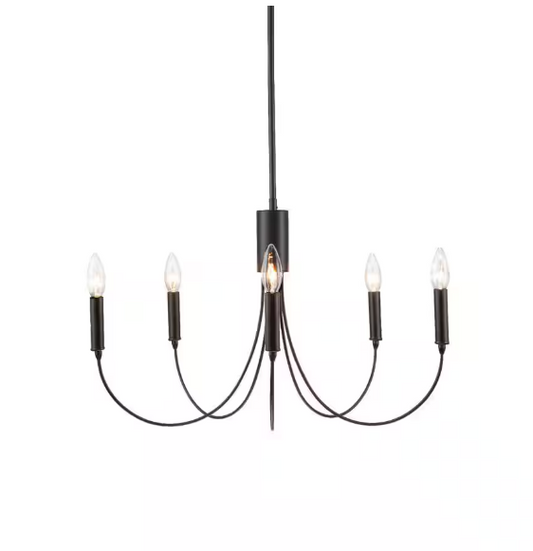 EDISLIVE Galea 5-Light Black Linear Chandelier Candlestick Island Farmhouse Kitchen Dining Room Pendant