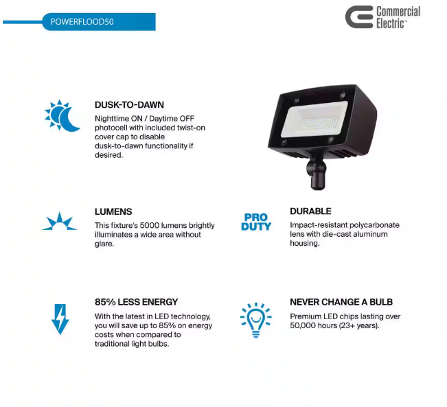 Commercial Electric 150W Equivalent Bronze Outdoor Integrated LED Flood Light, 5000 Lumens, Dusk to Dawn Light