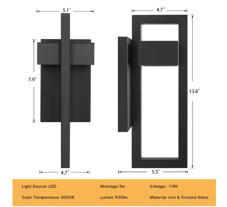 LamQee 1-Light Black LED Outdoor Wall Lantern Sconce