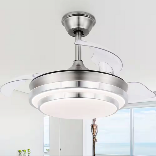 Oaks Aura Belleville 36in. LED Latest DC Motor Light Memory Indoor Chrome Ceiling Fan withLight, 6-Speed Retractable Blades