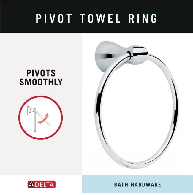 Delta Foundations Wall Mount Round Towel Ring Bath Accessory in Polished Chrome