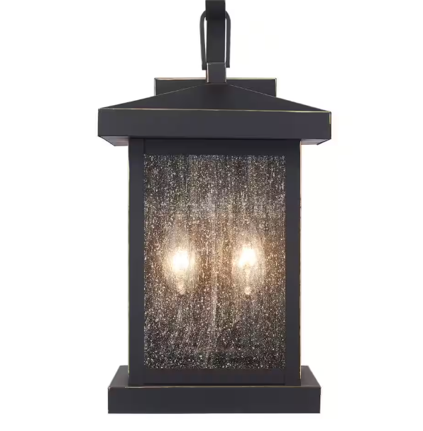 Bel Air Lighting Santa Cruz 2-Light Weathered Bronze Outdoor Wall Light Fixture with Seeded Glass