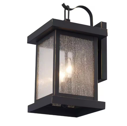 Bel Air Lighting Santa Cruz 2-Light Weathered Bronze Outdoor Wall Light Fixture with Seeded Glass