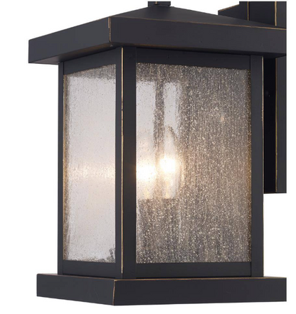 Bel Air Lighting Santa Cruz 2-Light Weathered Bronze Outdoor Wall Light Fixture with Seeded Glass