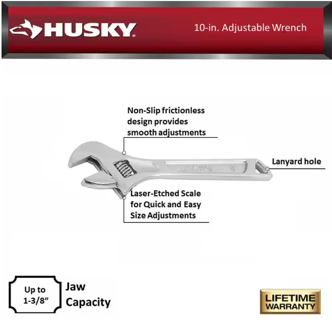 Husky 10 in. Adjustable Wrench